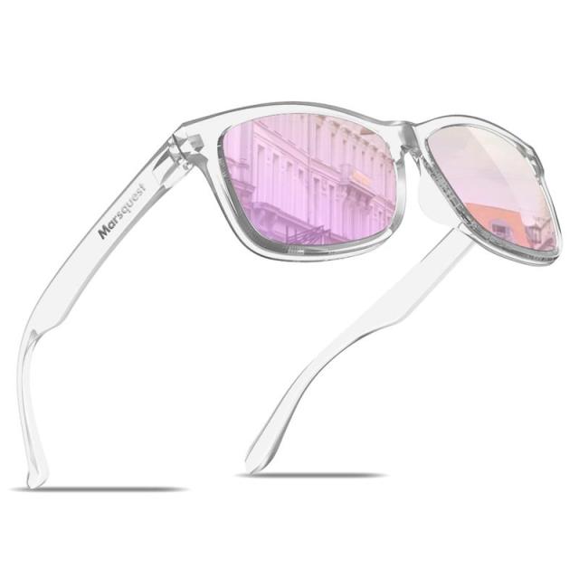 [MARSQUEST] サングラス メンズ 偏光サングラス 運転用 ウェリントン型 UV400 紫外線カット バイ (ペールピンク)