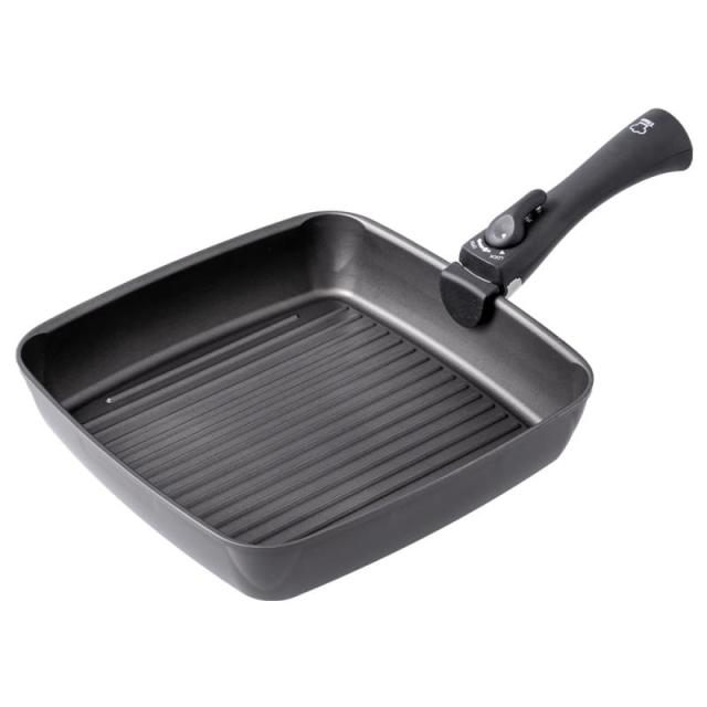 アイメディア(Aimedia) 魚焼きパン グリルパン フライパンセット 2点 (スクエアパン/専用脱着ハンドル) スクエアパン 26cm角 脱着ハンドル付 取っ手セット チタンシェフ ワイドサイズ IH対応 ガス火対応 オーブン対応 食洗機対応 着脱式取の通販は