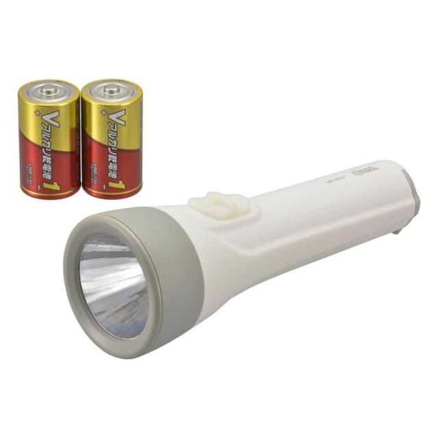 オーム電機 LED懐中ライト 懐中電灯 常備灯 単1形乾電池×2本付き 110ルーメン LHP-1211C7 08-0924 OHM