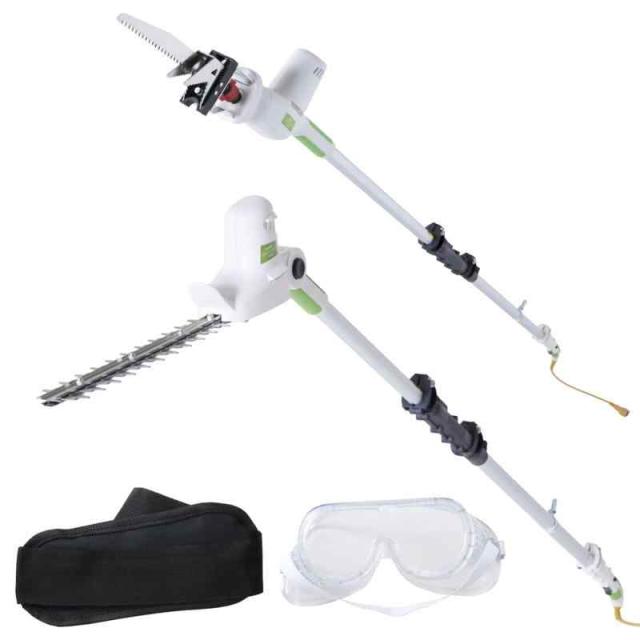 [山善] 高枝ガーデンポールソー AC電源 着脱式伸縮延長ポール付 延長コード10m付き 日本製刃仕様 高枝ばさみ ヘッジトリマー 高枝チェーンソー 剪定 枝切 竹切 (c)ホワイト, ガーデントリマー&ガーデンソーセット)