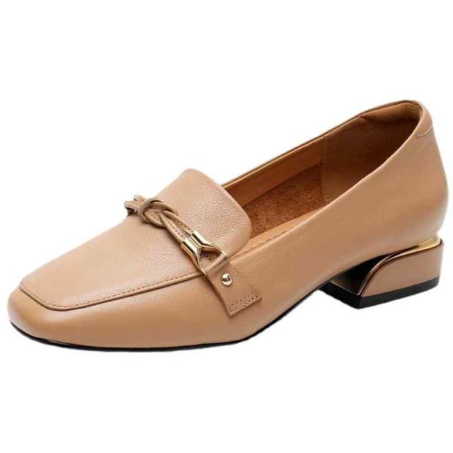 [イヴ エヴァン] 本革 ビットパンプス ローファー 幅広 3cm 太ヒール 3E 低反発インソール 歩きやすい 22.5〜25？ レディース EE36 (23.0 cm, ベージュ)の通販は