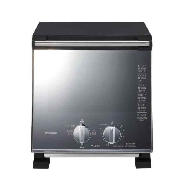 TWINBIRD(ツインバード) トースター オーブントースター 2枚焼き 横幅21cm 960W 4段階切替 コンパクト ミラーデザイン 一人暮らし 新生活 黒 ブラック TS-D037PB