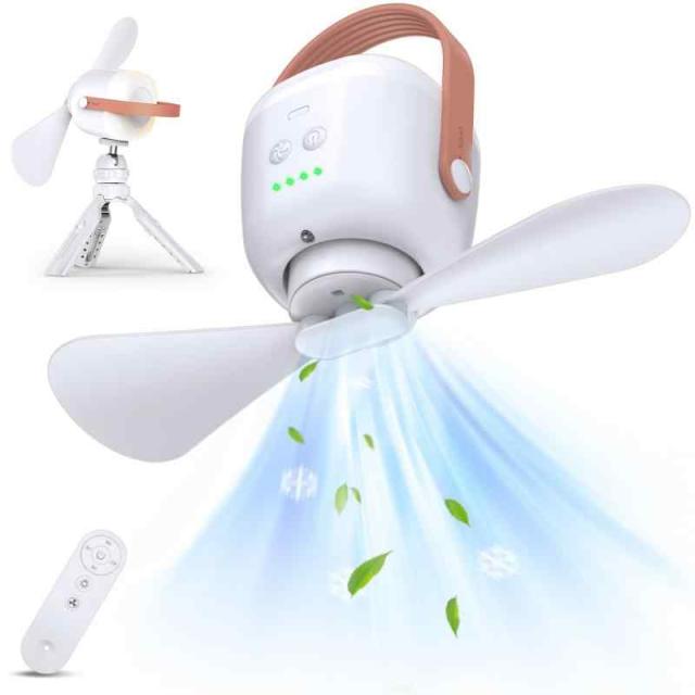 吊り下げ扇風機 キャンプ扇風機 天井扇風機 10000mAhバッテリー 4段階風量調節 静音設計 省エネ LEDライト機能付 小型＆コンパクト リモコン操作 コードレス 三脚スタンド付き キャンプ ファン 吊り下げ 携帯扇風機 暑さ対策 キャンプ/テント/