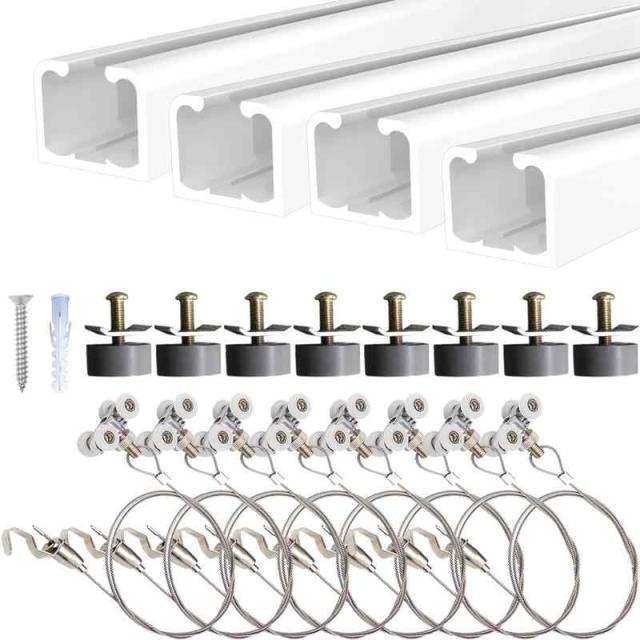 U型 ピクチャーレールセット+ ステンレス鋼 ワイヤー 天井用 額縁 絵画 金具 ポスター 写真 (4m)の通販は 9,218円