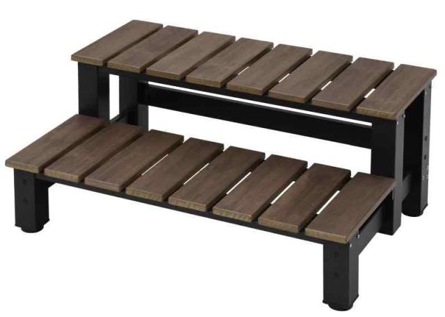 [山善] 踏み台2段 幅73×奥行51.5×高さ32.5cm アルミ縁台 天板ポリスチレン 木目調 玄関台 バルコニー ベランダ デッキ 縁台 段差解消 介護 フラワースタンド ガーデンマスター ダークブラウン PYM-730 2の通販は