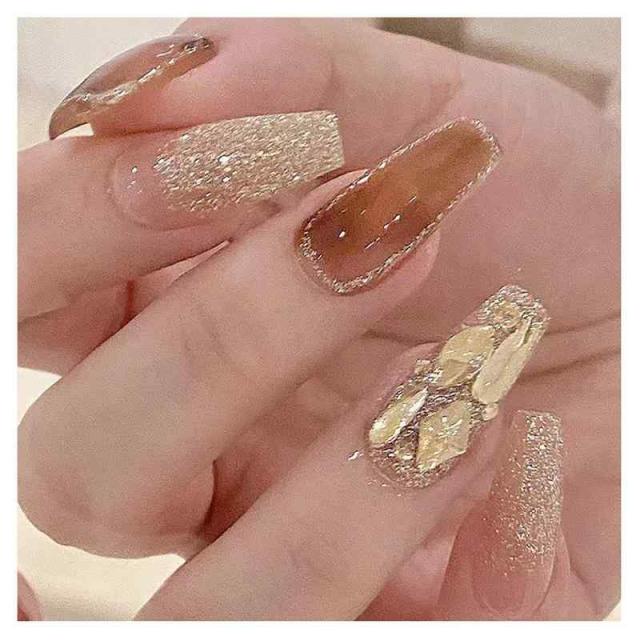 Lwenjing ネイルチップ 24枚入 手作りネイル ショート 春夏 人気 和風 かわいい シンプル おしゃれ 花嫁ネイル 光沢 つけ爪 両面テープ 成人式 入学式 卒業式 結婚式 ネイルチップ (BY1024)