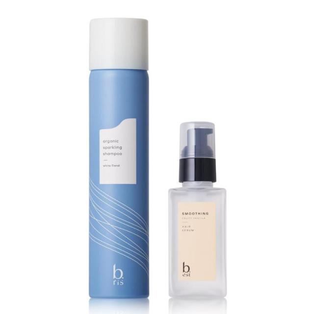 ビーリス オーガニックスパークリングシャンプー [ 炭酸シャンプー ホワイトフローラルの香り ノンシリコン オーガニック ] b.ris 炭酸シャンプー & ヘアセラム フルーティーバニラの香り セット