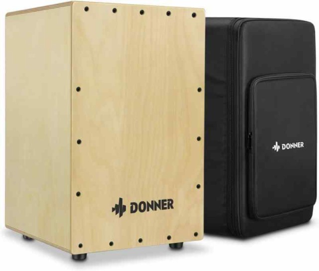 Donner カホン Cajon 打楽器 木製 フルサイズ ボックスドラム 内部ギター弦 カホンバッグ ゴム足付き ストリング 上品なバーチ 30*30*48c