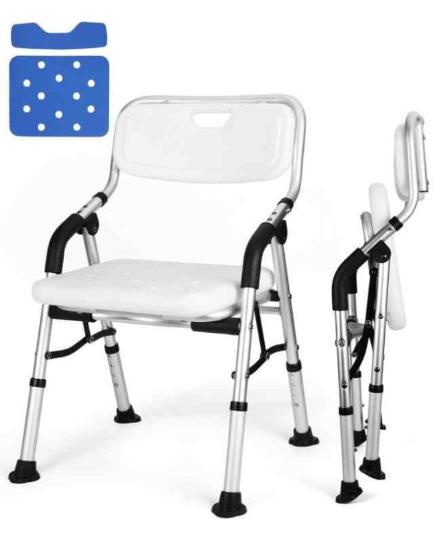 お風呂椅子 介護用 折りたたみ シャワーチェア 背もたれ付 風呂 椅子 介護 耐荷重150kg バスチェア 肘掛け付き 高さ4段階調節 アルミ合金製 軽量 丈夫 脚ゴムキャップ 転倒防止 組み立て簡単 取り外し可能 浴室 入浴用品 日本語説明書付 (ブルー