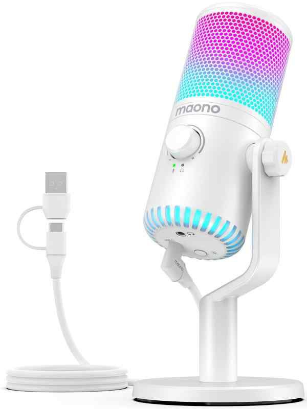 MAONO USB コンデンサーマイク ゲーミングマイク PC マイク 専用ソフトウェア RGBライティング ミュートボタン ヘッドホン出力端子あり 単一指向性 プラグ＆プレイ YouTube Skype ゲーム実況 ライブ配信 在宅勤務 Windows/の通販は