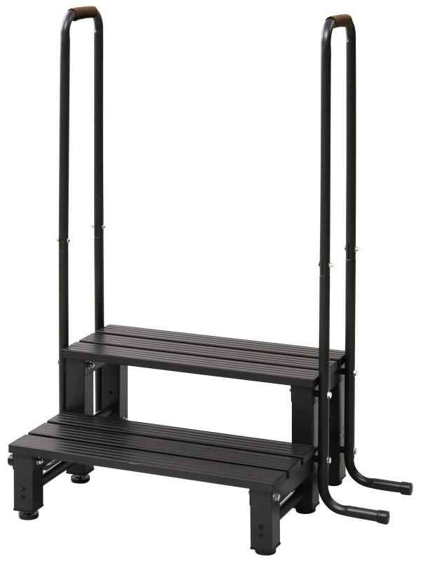 [山善] 両取っ手付きアルミ2段踏み台 幅98.5×奥行53×高さ118cm 耐荷重80kg バルコニー ベランダ デッキ 縁台 段差解消 介護 ガーデンマスター ダークブラウン YM-8002DHの通販は