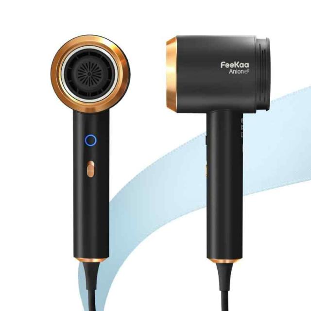 スピーディーヘアドライヤー Feekaaイオンドライヤー 静音 プロアドライヤー ノズル付 大風量 速乾 マイナスイオン ヘアケア (Black)