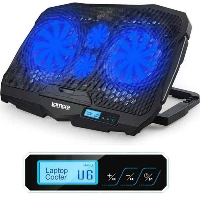 [Lamore] ノートPCクーラー 強冷 大型 冷却ファン ノートパソコン 冷却パッド 冷却台 クール 4冷却ファン 2口USBポート 17インチ型まで対応 ps3 ps4 LED搭載 風量調節可 5段階角度調整 スタンド 折りたたみ A325 (ブルーの通販は 5,125円