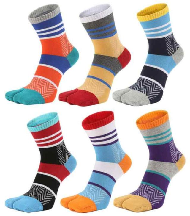 [WIOIW] 足袋 2本指ソックス メンズ 靴下 男性用 吸汗速乾 6足セット (#4(6色), 25.0-27.0 cm)