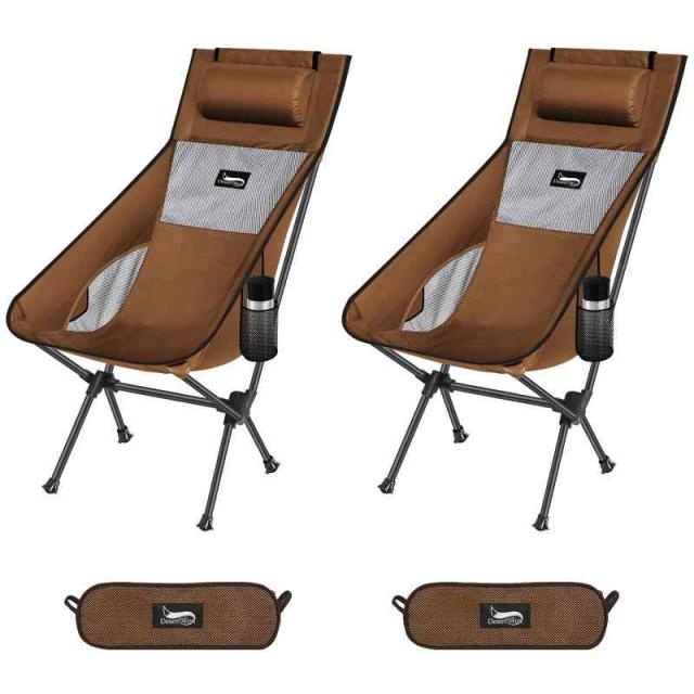 DesertFox アウトドアチェア 折りたたみ 枕付き 超軽量 【独自開発のカップホルダー】 【耐荷重150kg】 キャンプ椅子 コンパクト イス ハイバック 椅子 収納袋付属 お釣り 登山 携帯便利 0066 (カーキ/2個)の通販は 5,881円