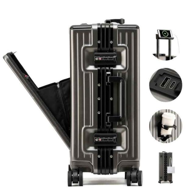 [GGQAAA] スーツケース キャリーケース トップオープン USB充電 多機能 アルミフレーム TSAロック ダブルキャスター ファッション (Medium(42*27*65cm), Gray)の通販は