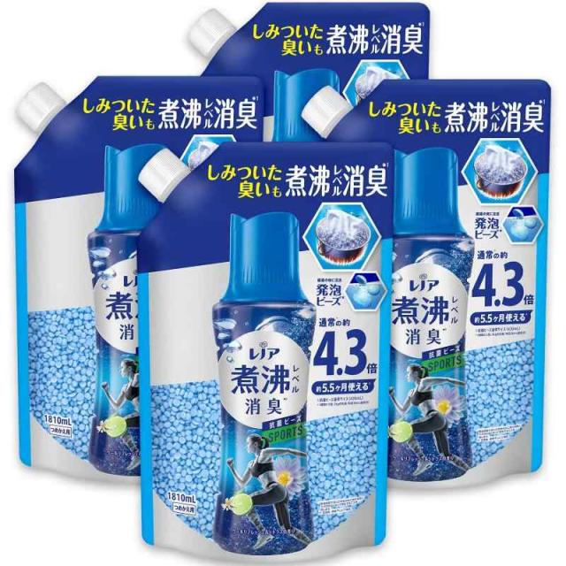 レノア 超消臭 煮沸レベル消臭 抗菌ビーズ SPORTS クールリフレッシュ&シトラス 詰め替え 1,810mL×4袋 [大容量] [ケース品]の通販は 13,999円