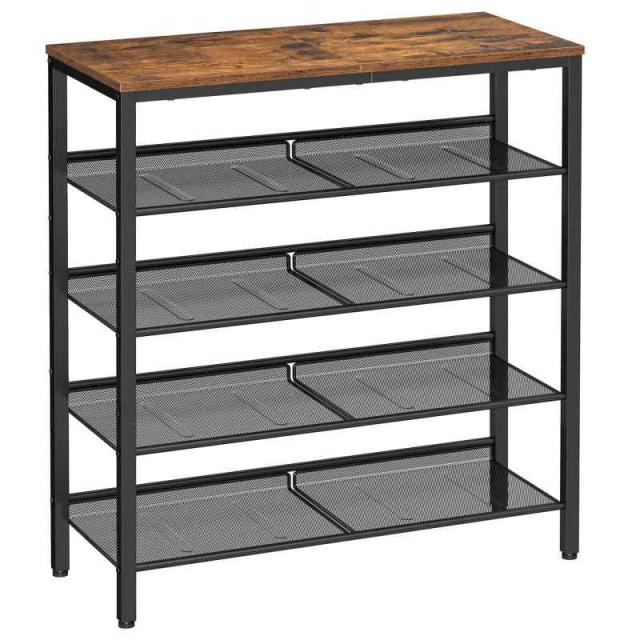 VASAGLE シューズラック 靴棚 4段オープンラック 玄関靴収納 メッシュ棚 組立簡単 折畳み型シューズラック 奥行28cm 木製天板 おしゃれ (5段-ブラウン) 7,642円