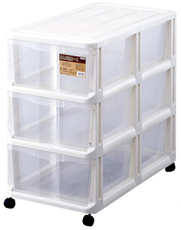 天馬(Tenma) たくさん収納できる衣装ケース 日本製 押入れ収納ケース キャスター付き中身の見えるクリアケース 引き出し収納ケース【組立式】【色 ホワイト】 【型番 M-303】 【幅37×奥行70×高さ62.5cm】