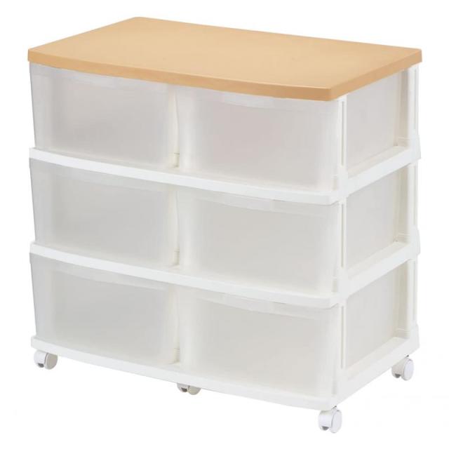 JEJアステージ(JEJ Astage) 収納チェスト EMING(エミング) 深型ストッカー 6引出し キャスター付き スモークブラウン 日本製 簡単組立 幅69×奥行42×高さ67.5cm