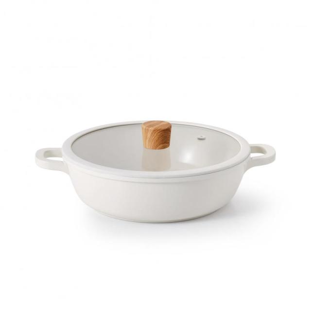 SENSARTE 両手鍋 卓上鍋 すき焼き鍋 (ホワイト＆茶色(セラミック）, 24cm)