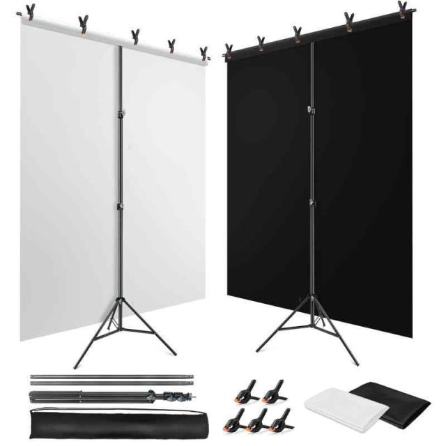 Hemmotop グリーンバックスタンド ロール構造 撮影 背景スタンド クロマキー合成用 (150x200cm, 黒＆白)