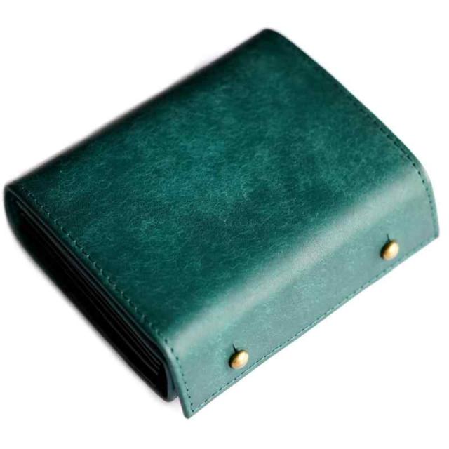 [IrideScent] 二つ折り財布 メンズ 2つ折り 箱型の小銭入れ イタリアン レザー プエブロ ミニ財布 コンパクト 小さい財布 二つ折り 箱状です 牛革 大容量 L字 レディース PUEBLO (Peacock Blue)