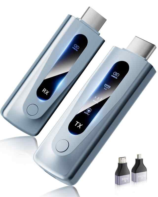 hdmi 無線 ワイヤレス hdmi 送受信機セット 0.03秒超低遅延「1080P/5G+2.4G/100m安定転送/日本技適認証取得」小型 挿すだけで使える WIFI&設定不要 映像音声同期出力 LEDディスプレイ搭載 8台増設可能 収納に便利 テレビ