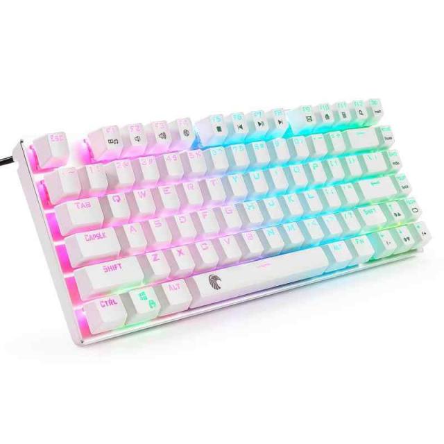 e元素ゲーミングキーボード 赤軸 青軸 茶軸81キーアンチゴーストキー メカニカル式LOLゲーム用キーボード RGB発光LEDバックライト付き USB有線高速反応 防水ゲーム用パソコンキーボード (青軸･ホワイト)