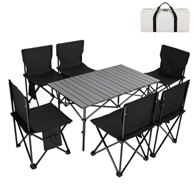 BEIKEMALL アウトドア テーブル チェア セット キャンプ テーブル57cm×95cm×50cm ピクニックテーブル 超軽量 折り畳み 組立簡単 収納バッグ付き BBQ お釣り ガーデン キャンプ用品(ブラック, 5点セット) (ブラック)