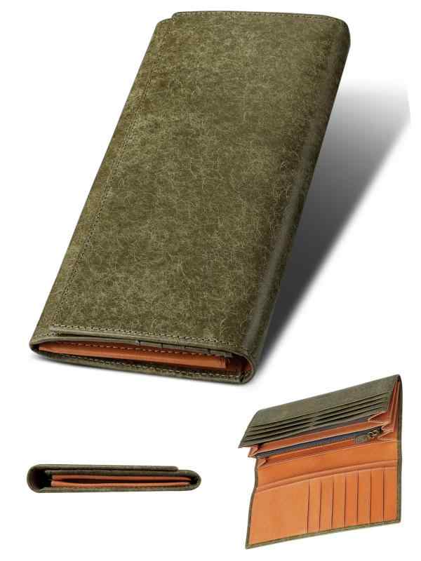 [ファブリツィオ] 財布 メンズ レディース 長財布 2つ折り マチ付き 小銭入れ 薄い 大容量 カード21枚 使いやすい イタリアン レザー 一流の革職人が作る 本革 YKKファスナー (オリーバ)