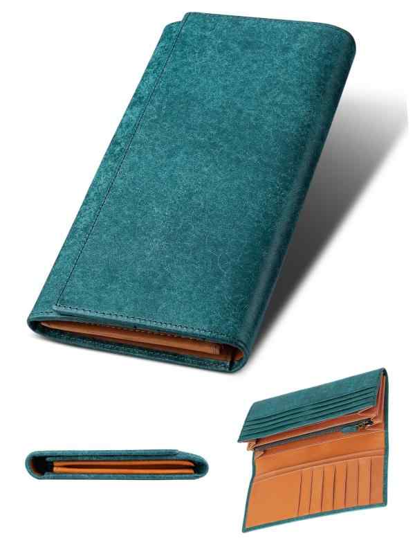 [ファブリツィオ] 財布 メンズ レディース 長財布 2つ折り マチ付き 小銭入れ 薄い 大容量 カード21枚 使いやすい イタリアン レザー 一流の革職人が作る 本革 YKKファスナー (ペトローリオ)