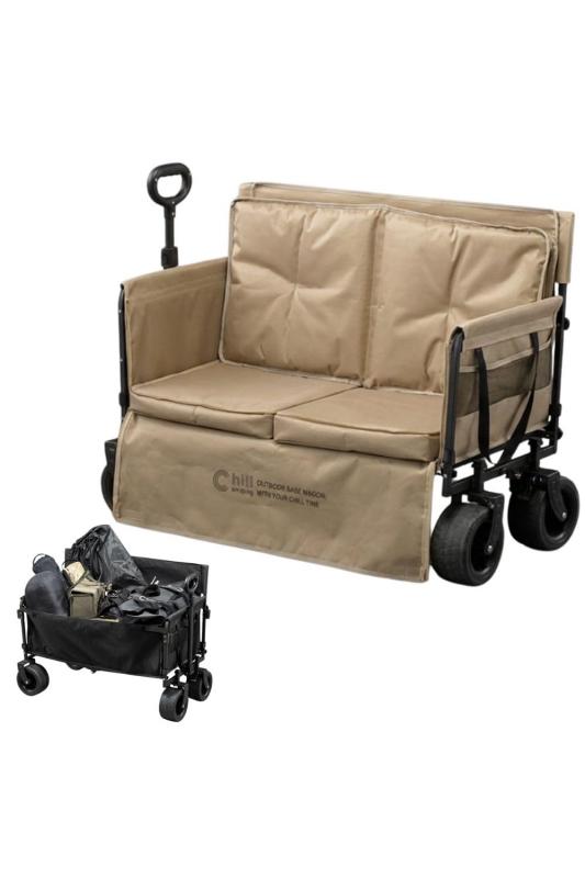 【日本ブランド累計販売48万個】Chill Camping アウトドアワゴン キャリーワゴン ベンチ キャリーカート 対荷重150kg 大容量124L 自立 コンパクト キャンプ BBQ チェア 椅子 ポップアップテント チルキャンピング (サンド) 13,722円