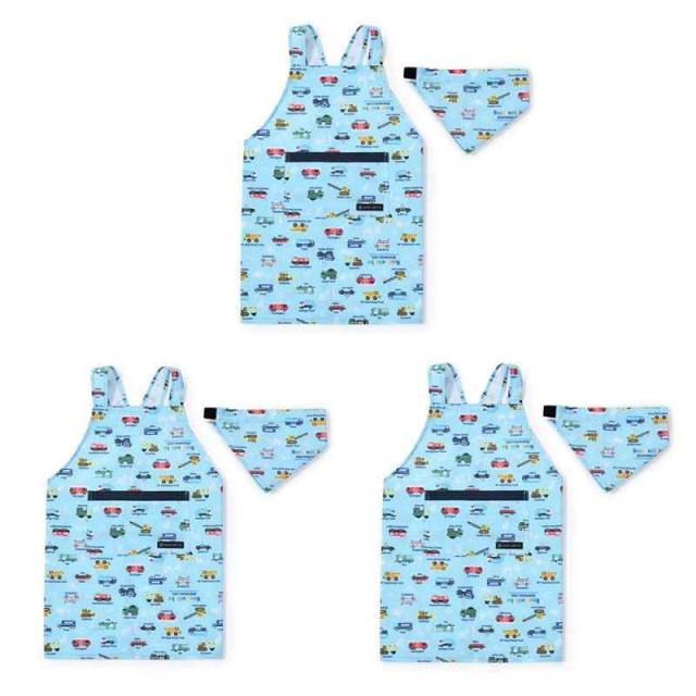 COLORFUL CANDY STYLE バッククロス子どもエプロン(100〜120cm) 撥水ノーアイロン アクセル全開はたらく車 3枚セット 男の子 かっこいい 子供用 子供 エプロン 三角巾 セット キッズエプロン 幼児 小学生 可愛い かわいい お