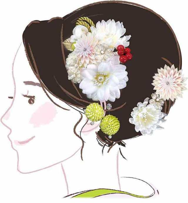髪飾り３点セット 振袖 成人式 kk-057 白 つまみ細工 花