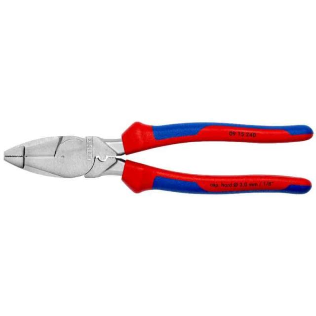 KNIPEX クニペックス 圧着付き架線工事用強力ペンチ コンフォートグリップハンドル クロムメッキ仕様 全長240mm 0915-240