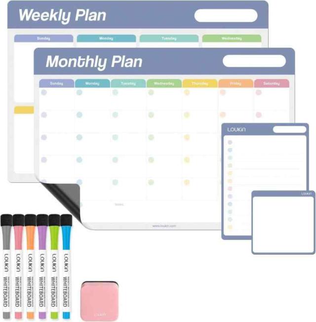 LOUKIN ホワイトボード シート セット 静電吸着式 予定表 ホワイトボード 冷蔵庫 ホワイトボード カレンダー 掲示板 繰り返し利用 (large)