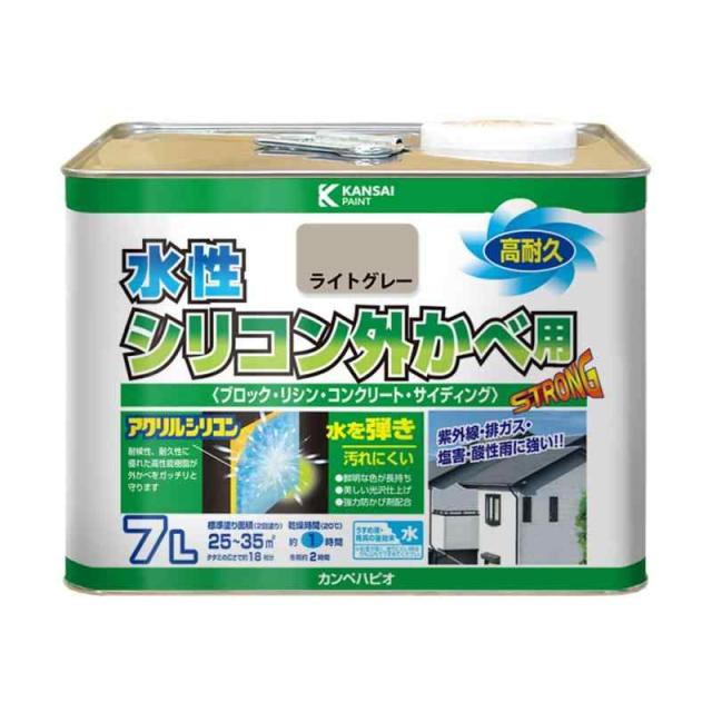 カンペハピオ ペンキ 塗料 水性 外壁用 高耐久 防カビ剤入り 速乾性 水性シリコン外かべ用 (ライトグレー, 7L)