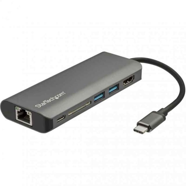 StarTech.com マルチポートアダプター／USB-C接続／シングルモニター／4K30Hz HDMI／60W USB PDパススルー／3x USB 3.0ハブ／ギガビットイーサネット 有線LANポート／SD & SDHCカードリーダー／Thunder
