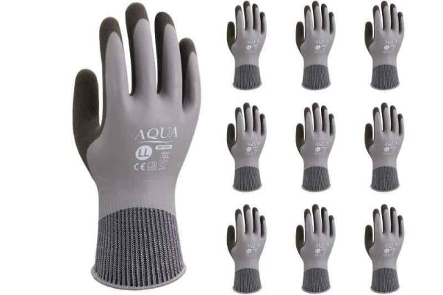 ウィード 【洗浄・清掃作業】 作業用手袋 防水 グリップ 天然ゴム LLサイズ AQUA AQ-318G (10双入り)グレー