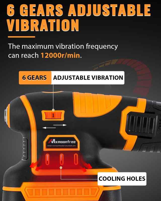 Mxmoonfree タイルビブラート タイル張り機 タイル振動工具 振動数12,000r/min 6段調整可能 タイルパッチ サイズ115*70mm 吸盤なし 密着張り工法に対応 工事用