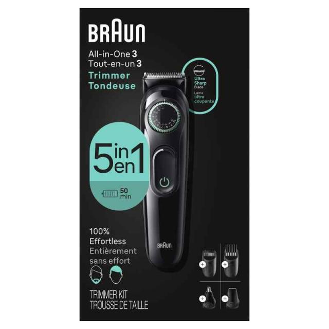 Braun ブラウン オールインワン スタイルキット シリーズ3 3450 5in1 トリマー ヒゲトリマー 耳鼻トリマー バリカン その他 超鋭い刃 長さ40段階で洗濯可能