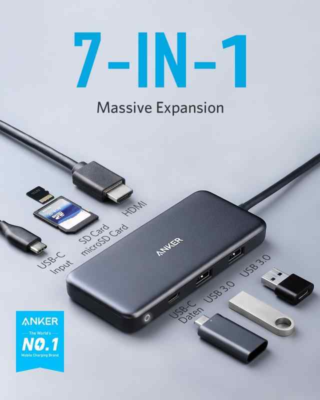 Anker USB Cハブ 341 USB-Cハブ (7-in-1) 4K HDMI 100W Power Delivery、USB-Cと2つのUSB-A 5Gbpsデータポート、microSDとSDカードリーダー、MacBook Air、MacBook_1
