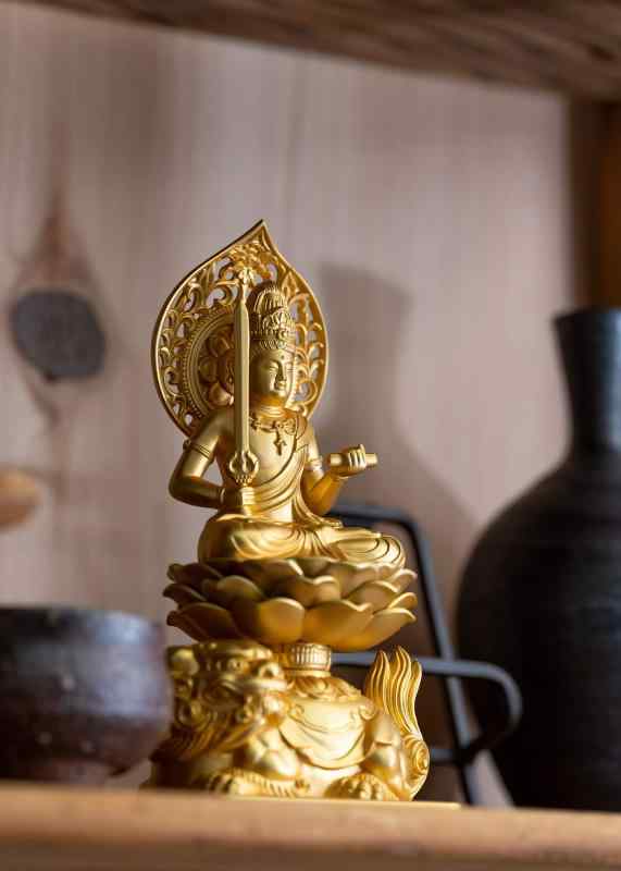 仏像 文殊菩薩 15cm（金メッキ/24金） 仏師：牧田秀雲 原型＿（卯年