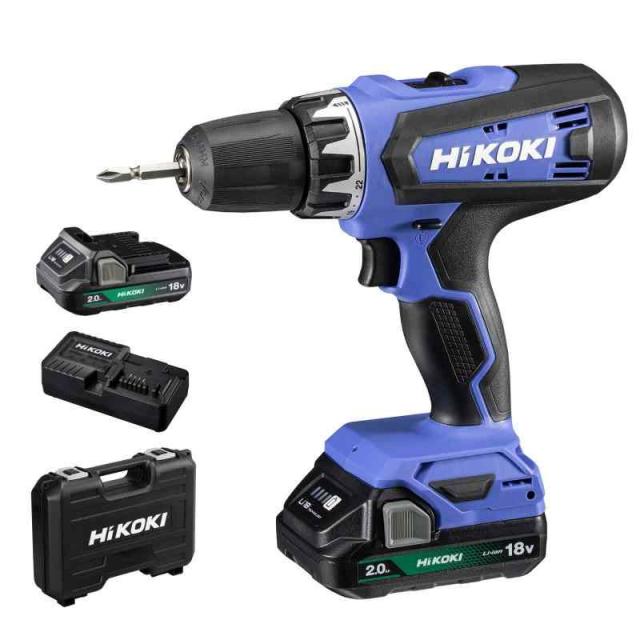 HiKOKI(ハイコーキ) 18V コードレス ドライバドリル チャック 1.5~13mm 22段クラッチ 2.0Ah 蓄電池×2個 充電器 ケース付 FDS18DF(2BG)