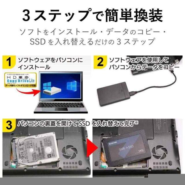 エレコム 内蔵SSD 480GB 2.5インチ SATA3.0 HDDケース付 データ移行ソフト HD革命 Copy Drive Lite付 ESD-IB0480G_1