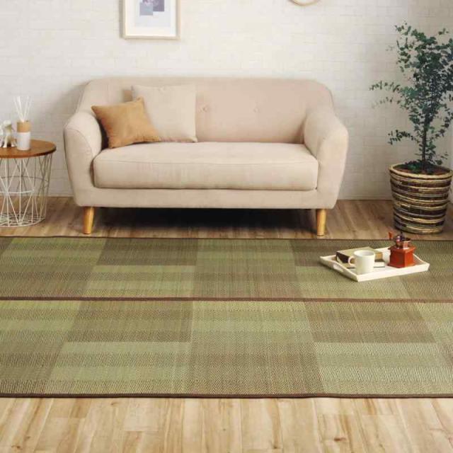 イケヒコ イケヒコ い草 ラグ カーペット NDXルネ ブラウン 約255×340cm 団地間6畳 花ござ 格子柄 ナチュラル シンプル 裏付 クッション性 滑り止め #4350116
