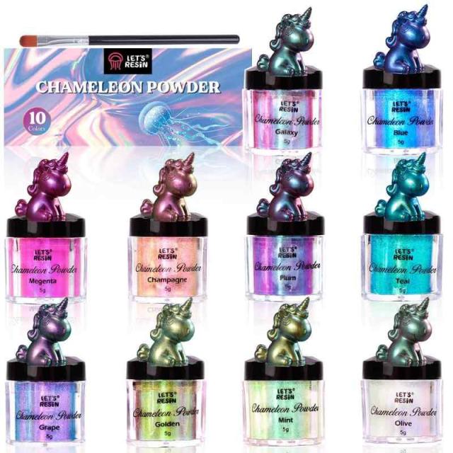 LETS RESIN Chameleon Mica Powder, 10*5g Color Shift Mica Powder for Epoxy Resin/Tumbler, Saturated Color Shifting Chrome Pigment