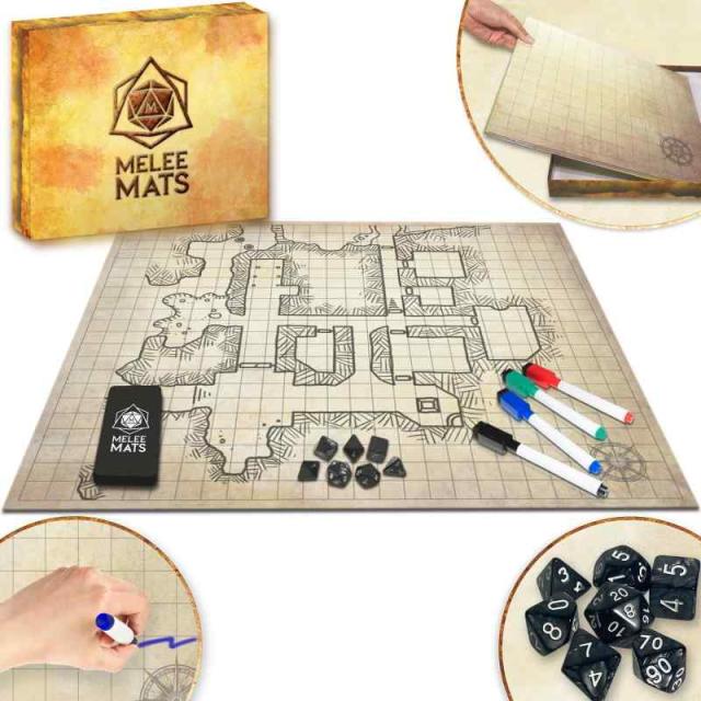 オリジナルバトルグリッドゲームボード - 27インチ×23インチ - ダンジョンズドラゴンズのマット - ホワイトボード&amp;Hex RPGミニチュアマップグリッド - DND第5版テーブルトップダイスセット - ウィザードザコーストスターター&amp;マスター