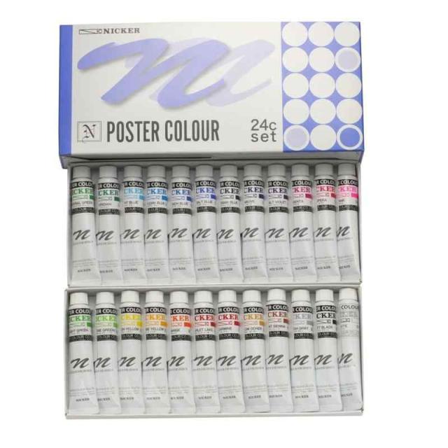 NICKER(ニッカー) 水彩絵具 ポスターカラー セット (24色セット)